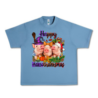 Pebble Blue Happy Hallothanksmas Pigs Urban Heavy Tee - NancyCooperArtShop