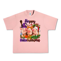 Salmon Happy Hallothanksmas Pigs Urban Heavy Tee - NancyCooperArtShop