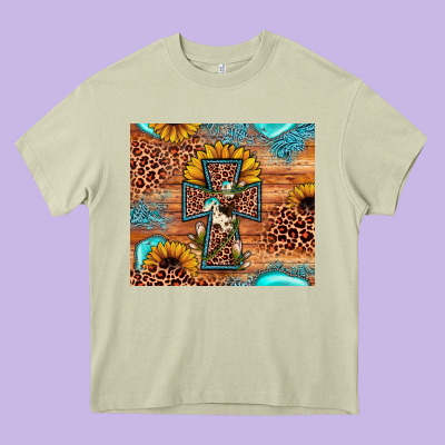 Leopard Cross Sunflower Heavy Core Tee Designed By Jahusdesignshop
