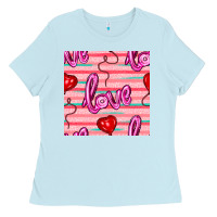 Baby Blue valentines day heart and love balloons seamless pattern Ladies Tee - BundleAndBundleShop