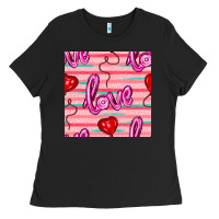 Black valentines day heart and love balloons seamless pattern Ladies Tee - BundleAndBundleShop