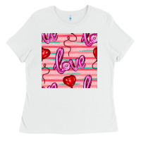 White valentines day heart and love balloons seamless pattern Ladies Tee - BundleAndBundleShop