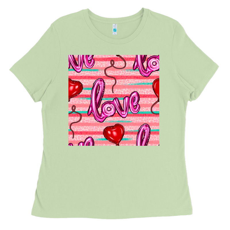 Valentines Day Heart And Love Balloons Seamless Pattern Ladies Tee by BundleAndBundleShop | Teevron