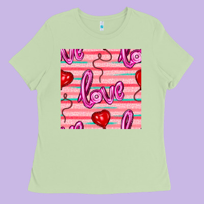 Valentines Day Heart And Love Balloons Seamless Pattern Ladies Tee Designed By Bundleandbundleshop