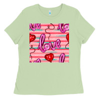 Matcha valentines day heart and love balloons seamless pattern Ladies Tee - BundleAndBundleShop