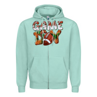 Seafoam Game day leopard Football Zipper Hoodie - NancyCooperArtShop