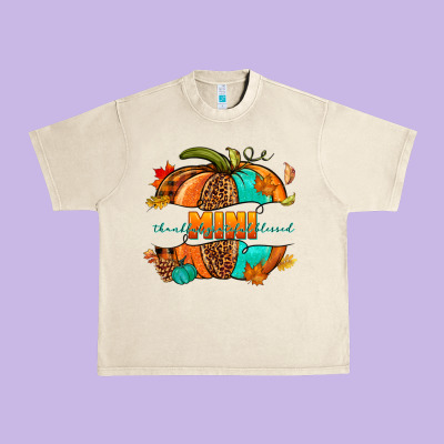 Thankful Grateful Blessed Mini Pumpkin Urban Heavy Tee Designed By Nancycooperartshop