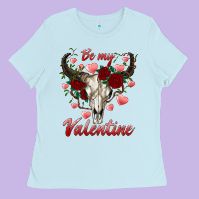Be My Valentine Bull Skull Ladies Tee Designed By Ranaportraitstore