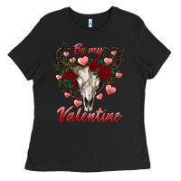 Black be my valentine bull skull Ladies Tee - RanaPortraitStore