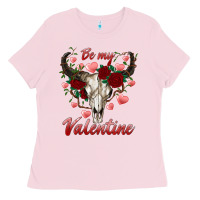 Bubblegum Pink be my valentine bull skull Ladies Tee - RanaPortraitStore