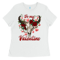 White be my valentine bull skull Ladies Tee - RanaPortraitStore