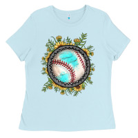 Baby Blue baseball gemstone sunflower Ladies Tee - JahusDesignShop