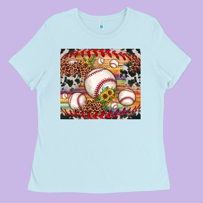 Baseball Leopard Cowhide Sunflower Ladies Tee Designed By Jahusdesignshop