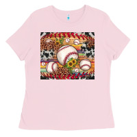 Bubblegum Pink baseball leopard cowhide sunflower Ladies Tee - JahusDesignShop