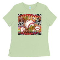Matcha baseball leopard cowhide sunflower Ladies Tee - JahusDesignShop