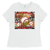 White baseball leopard cowhide sunflower Ladies Tee - JahusDesignShop
