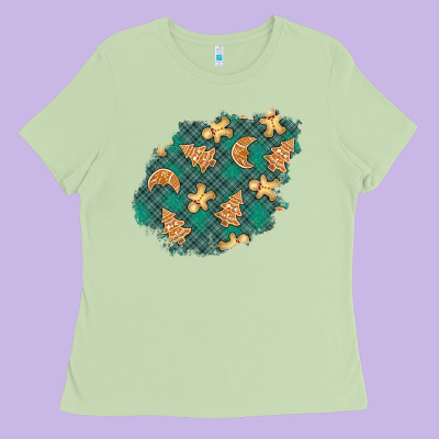 Christmas Gingerbread Cookies Patch Ladies Tee Designed By Bundleandbundleshop
