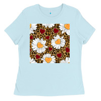 Baby Blue valentines day daisy and leopard seamless pattern Ladies Tee - BundleAndBundleShop