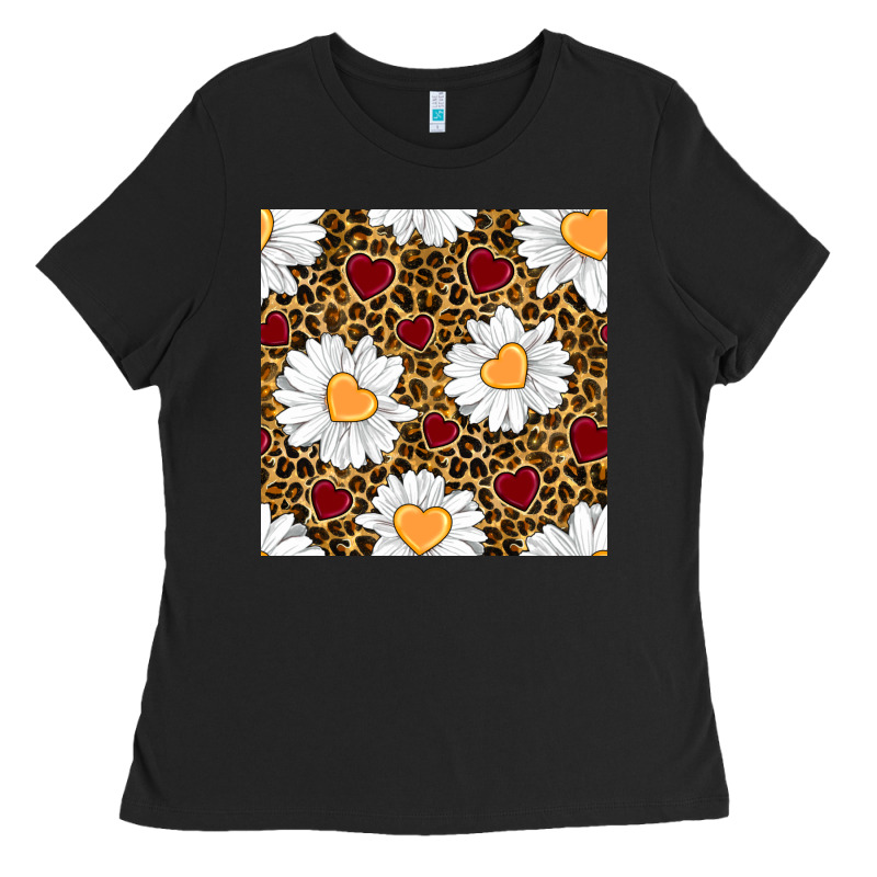 Valentines Day Daisy And Leopard Seamless Pattern Ladies Tee by BundleAndBundleShop | Teevron