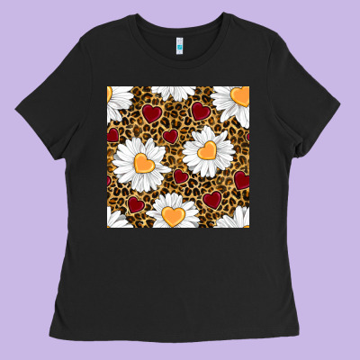 Valentines Day Daisy And Leopard Seamless Pattern Ladies Tee Designed By Bundleandbundleshop