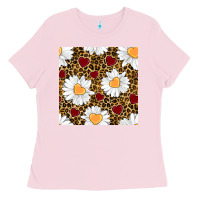 Bubblegum Pink valentines day daisy and leopard seamless pattern Ladies Tee - BundleAndBundleShop