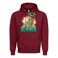Burgundy Hello summer skeleton Zipper Hoodie - NancyCooperArtShop