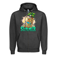 Charcoal Heather Hello summer skeleton Zipper Hoodie - NancyCooperArtShop