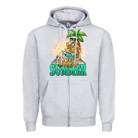 Heather Grey Hello summer skeleton Zipper Hoodie - NancyCooperArtShop