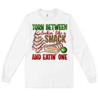 White torn between lookin' like a snack and eatin' one bbs Long Sleeve Tee - BundleAndBundleShop