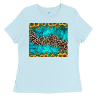 Baby Blue leopard turquoise sunflower Ladies Tee - JahusDesignShop