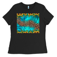 Black leopard turquoise sunflower Ladies Tee - JahusDesignShop