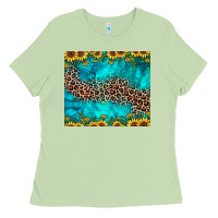 Matcha leopard turquoise sunflower Ladies Tee - JahusDesignShop