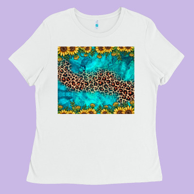 Leopard Turquoise Sunflower Ladies Tee Designed By Jahusdesignshop