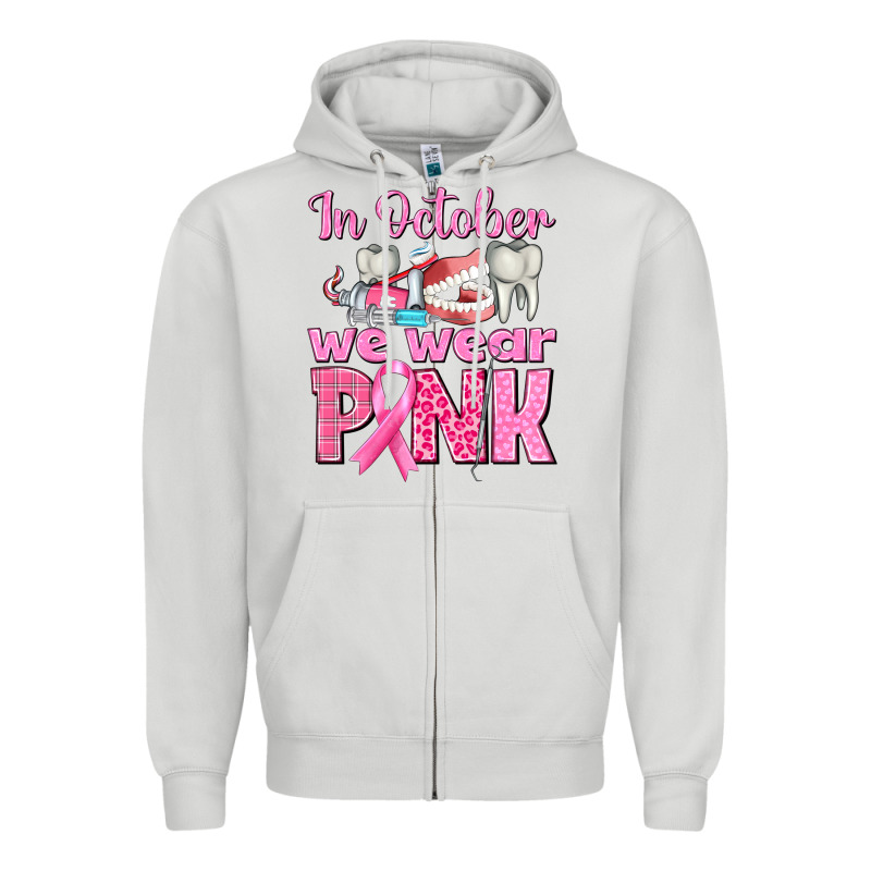 In October We Wear Pink Breast Cancer Awareness Zipper Hoodie by texasbilliewilder | Teevron