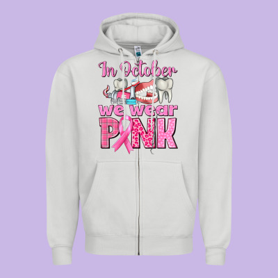 In October We Wear Pink Breast Cancer Awareness Zipper Hoodie Designed By Texasbilliewilder