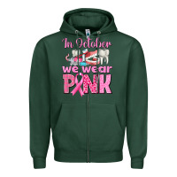 Sports Green in october we wear pink breast cancer awareness Zipper Hoodie - texasbilliewilder