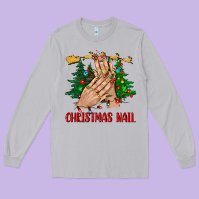Christmas Nail Bbs Long Sleeve Tee Designed By Bundleandbundleshop