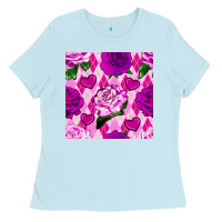 Baby Blue valentines day roses and diamond plaid seamless pattern Ladies Tee - BundleAndBundleShop