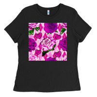 Black valentines day roses and diamond plaid seamless pattern Ladies Tee - BundleAndBundleShop