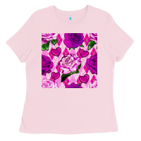Bubblegum Pink valentines day roses and diamond plaid seamless pattern Ladies Tee - BundleAndBundleShop