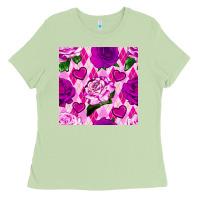 Matcha valentines day roses and diamond plaid seamless pattern Ladies Tee - BundleAndBundleShop