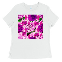 White valentines day roses and diamond plaid seamless pattern Ladies Tee - BundleAndBundleShop