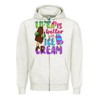 Oatmeal Heather Life is better with ice cream Zipper Hoodie - NancyCooperArtShop