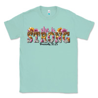 Seafoam she is strong proverbs 31 25 Classic Tee - NancyCooperArtShop