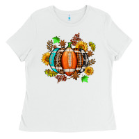 White fall football sunflower and fall Ladies Tee - AdoDesignShop