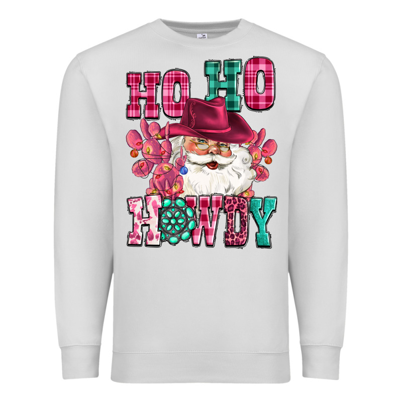 Ho Ho Howdy Santa Pink Christmas Premium Sweatshirt by CowGirlArtShop | Teevron