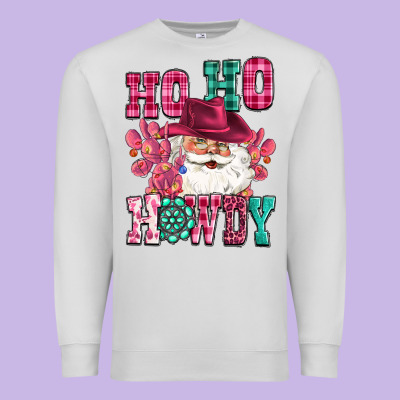 Ho Ho Howdy Santa Pink Christmas Premium Sweatshirt Designed By Cowgirlartshop