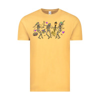 Vintage Mustard dancing skeletons mardi gras Vintage Tee - MaliasSmallBusiness