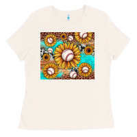 Bone baseball leopard turquoise sunflower Ladies Tee - JahusDesignShop
