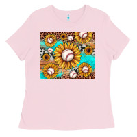 Bubblegum Pink baseball leopard turquoise sunflower Ladies Tee - JahusDesignShop